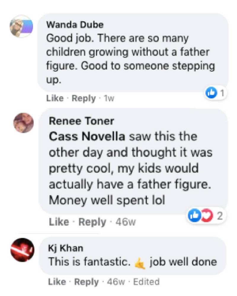 Facebook comments regarding the Rent A Daddy from people sharing why the service is a good idea