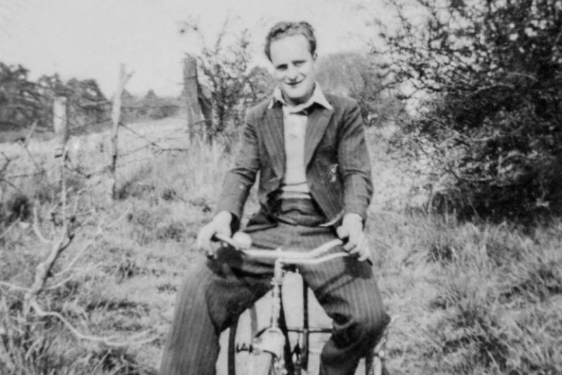 cGlyndwr in the 1950s  smiling on a bike