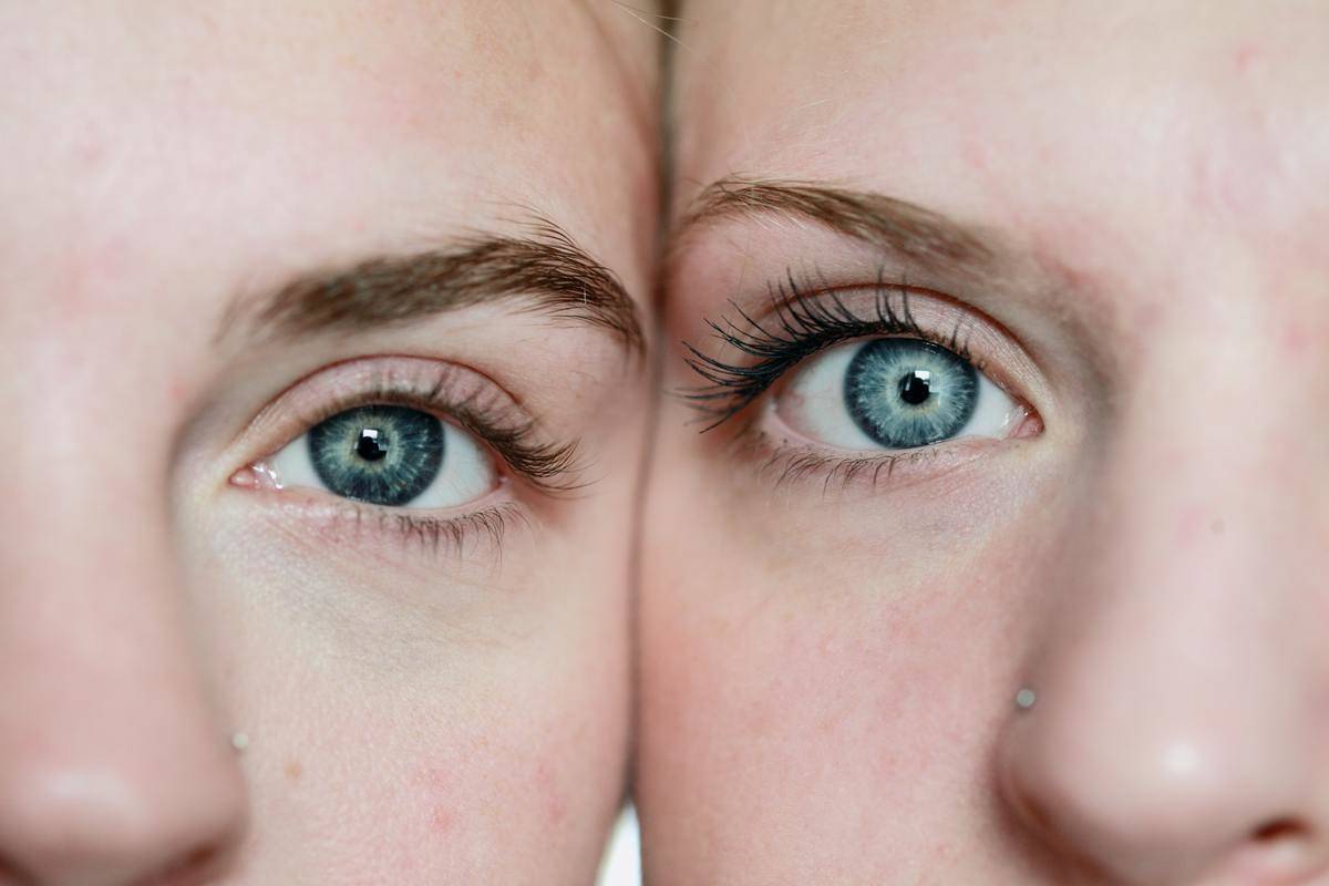twin girls close up of eyes