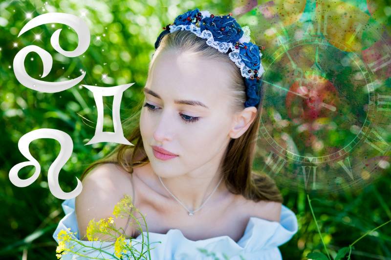 woman sitting in forest with graphics of the summer signs
