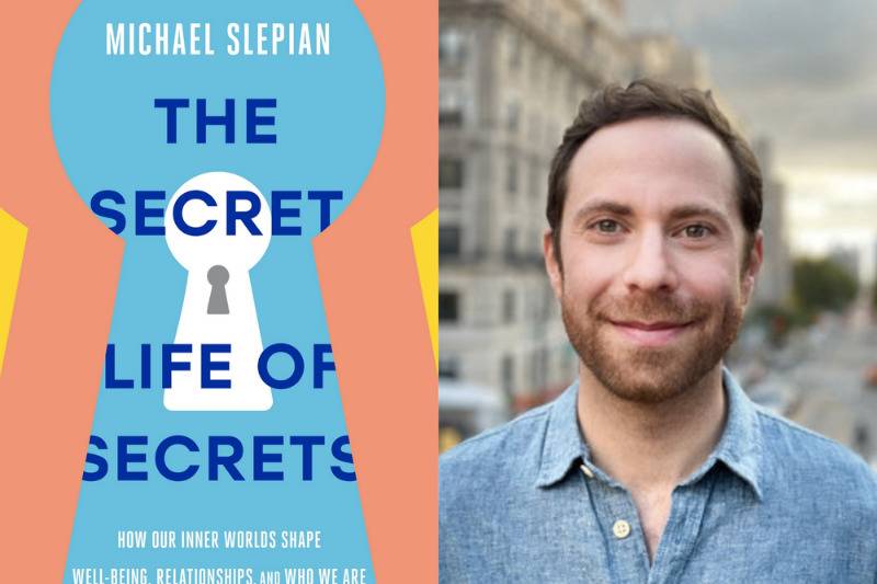 split image of the The secret life of secrets book with the author Michael on the right