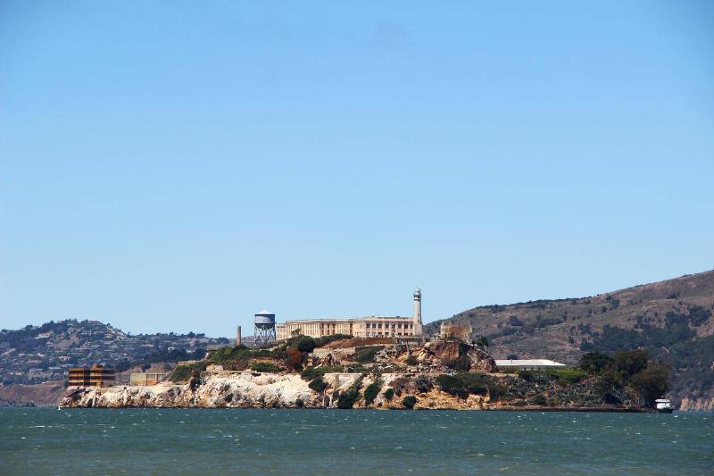 Alcatraz Island Prison far in the distance.