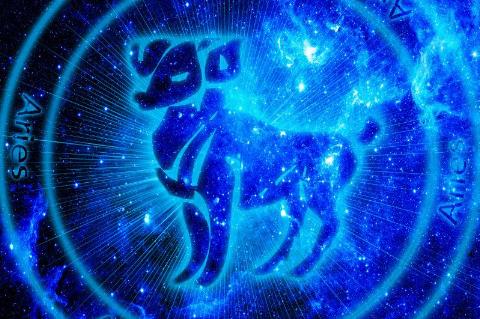 Aries Symbol on blue background