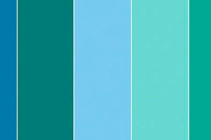 Different shades of blue and green side by side.