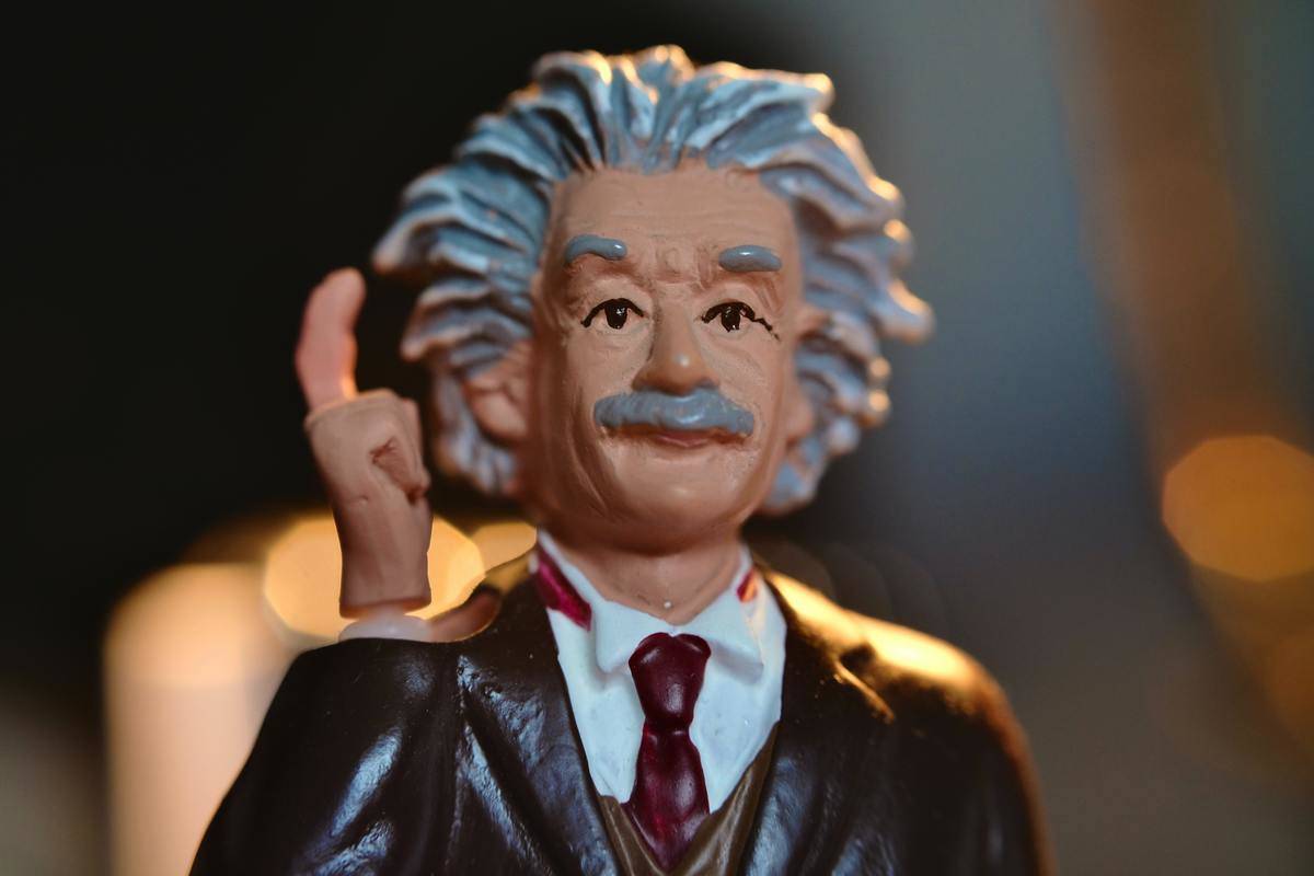 A plastic model of Albert Einstein.