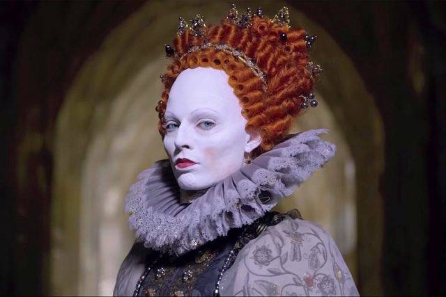 Margot Robbie as Queen Elizabeth I in Mary Queen of Scots, 2018.