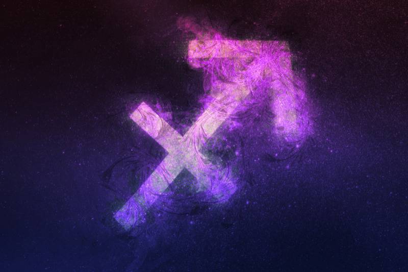 Sagittarius graphic on purple background