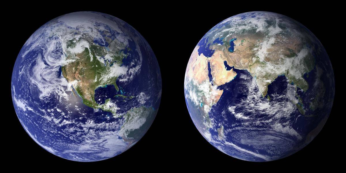 Two images of earth's exterior, side by side,