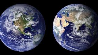 Two images of earth's exterior, side by side,