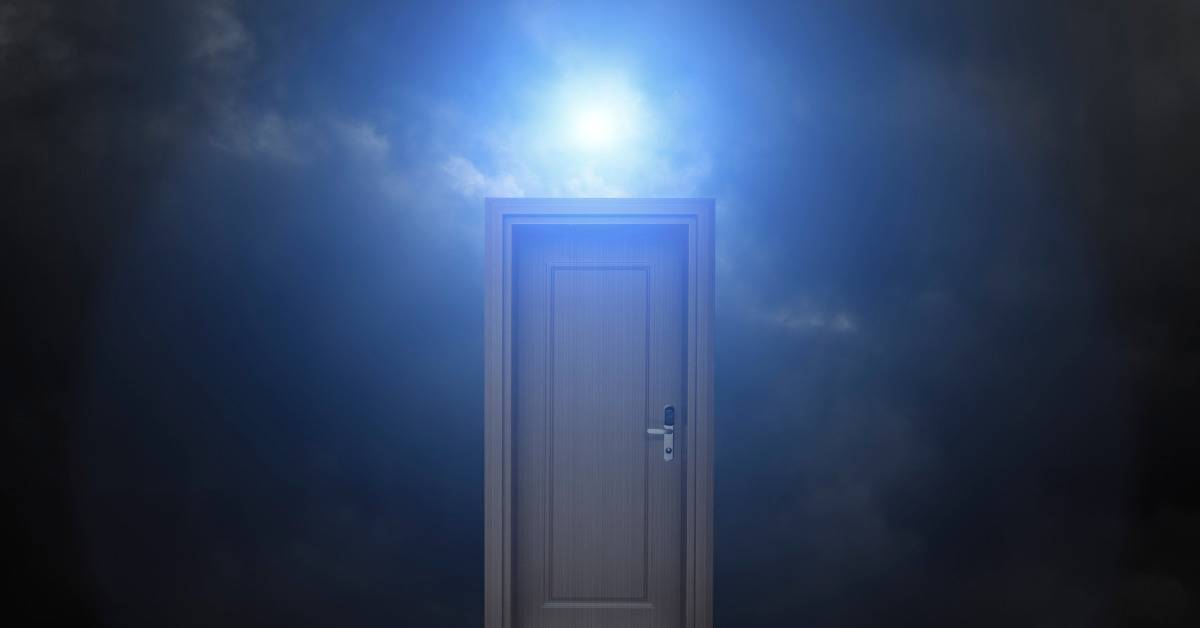 Door with light above it to symbolize the afterlife