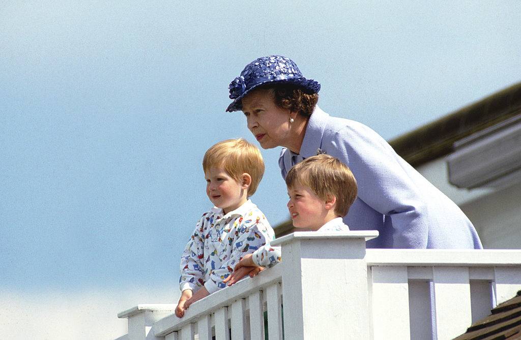 UNITED KINGDOM - JUNE 14: The Queen With Prince William And Prince Harry In The Royal Box At Guards Polo Club, Smiths Lawn, Windsor