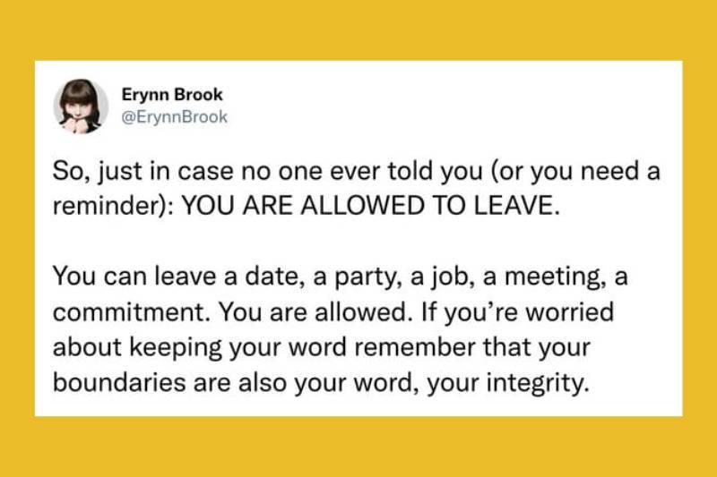 So, just in case no one ever told you (or you need a reminder): YOU ARE ALLOWED TO LEAVE. 
You can leave a date, a party, a job, a meeting, a commitment. You are allowed. If you're worried about keeping your word remember that your boundaries are also your word, your integrity.