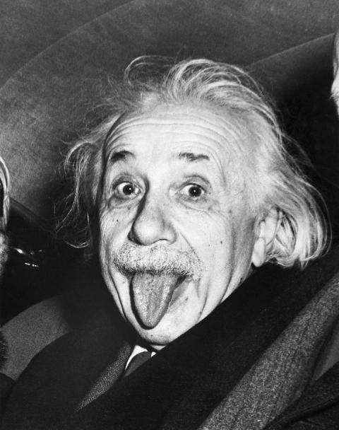Albert Einstein sticks out his tongue when asked by photographers to smile on the occasion of his 72nd birthday on March 14, 1951.