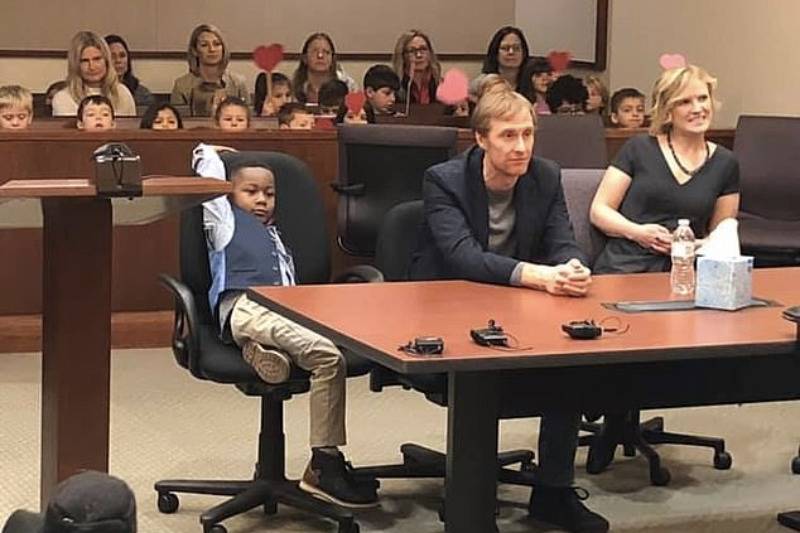 An entire kindergarten class filed into a courthouse to show support for their classmate Michael Clark Jr., 5, during his adoption hearing in Kent County