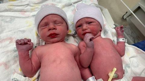 twins-lydia-and-timothy-at hospital at birth
