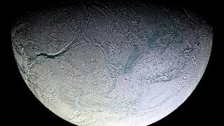 An image of Enceladus taken with the Cassini spacecraft. 