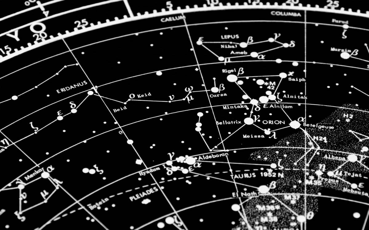 A black and white star map.
