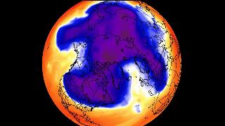 A digital representation of the polar vortex on earth.