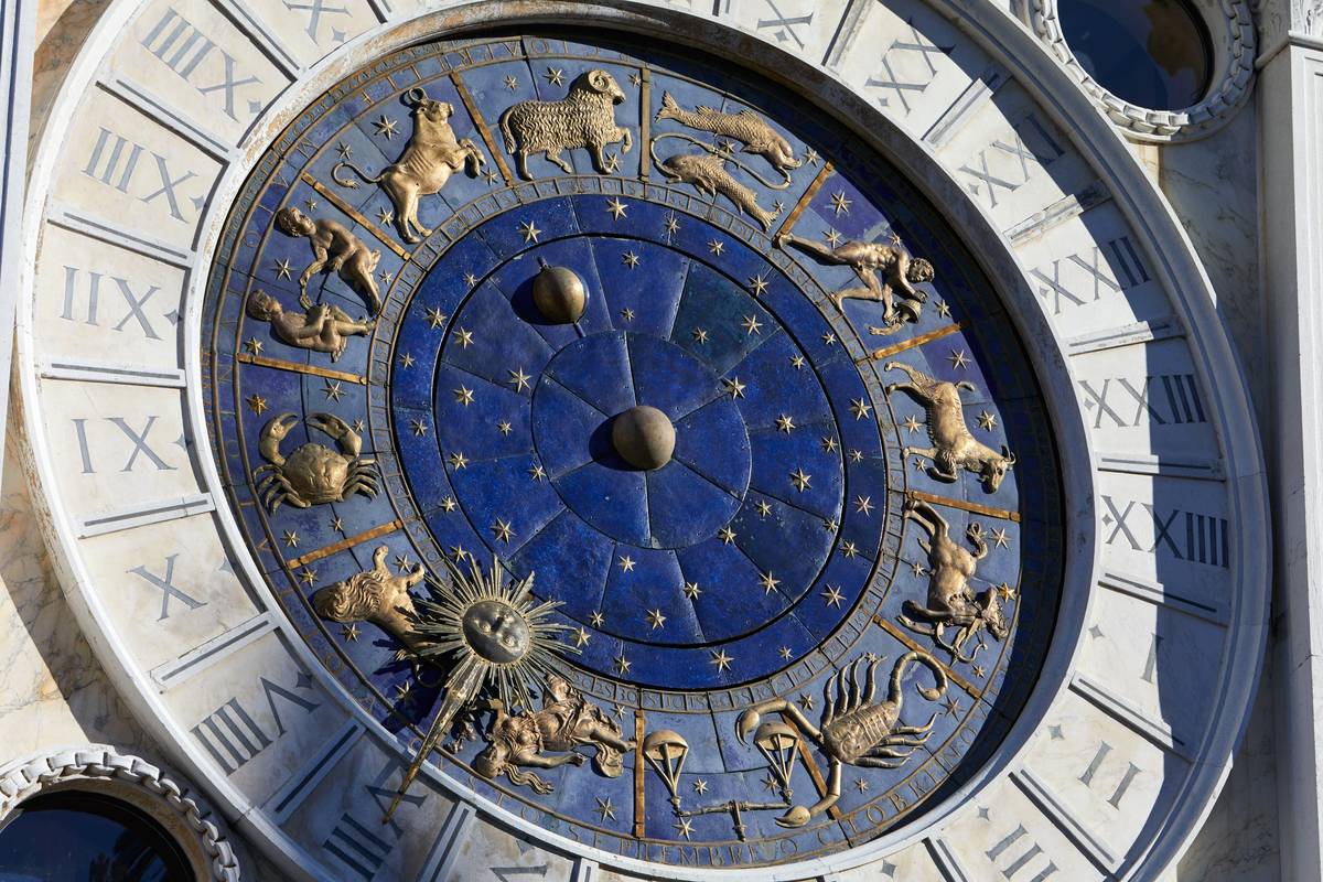 Golden zodiac astrological clock.