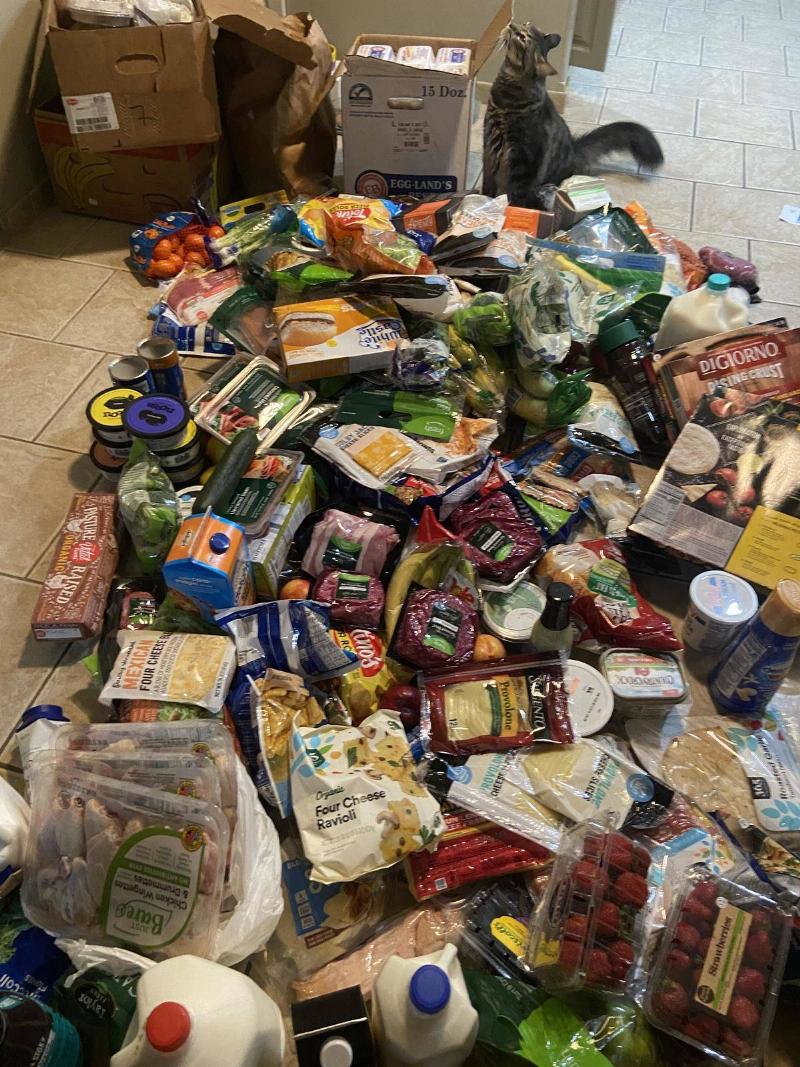 A massive pile of food this user rescued from a dumpster.