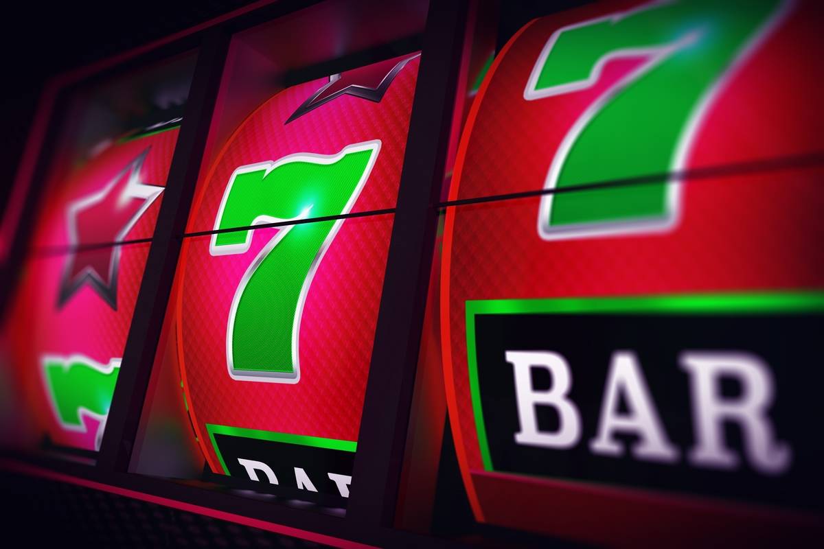 Lucky Slot Jackpot Spin 3D One Handed Bandit Casino Game Render Illustration.