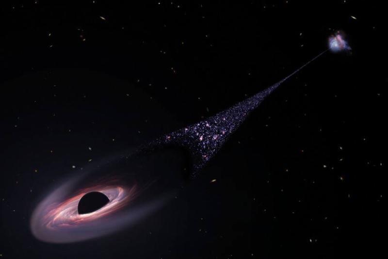 A visual render of the black hole in question and its star trail.