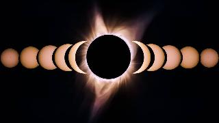 The phases of a eclipse all superimposed in a line.