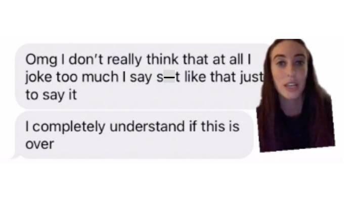 text from Molly's date saying that he was joking about referring to her as the C-word and he'll understand if it's completely over between them.
