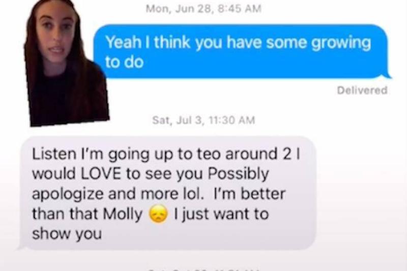 Text conversations where the man apologizes and tries getting a second chance, even texting Molly four months later