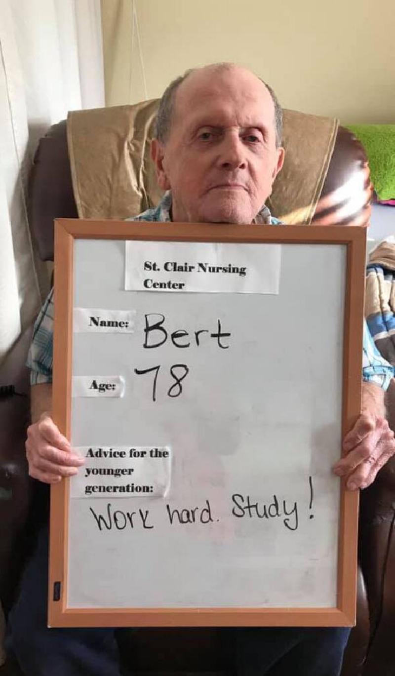 Bert holding his sign.