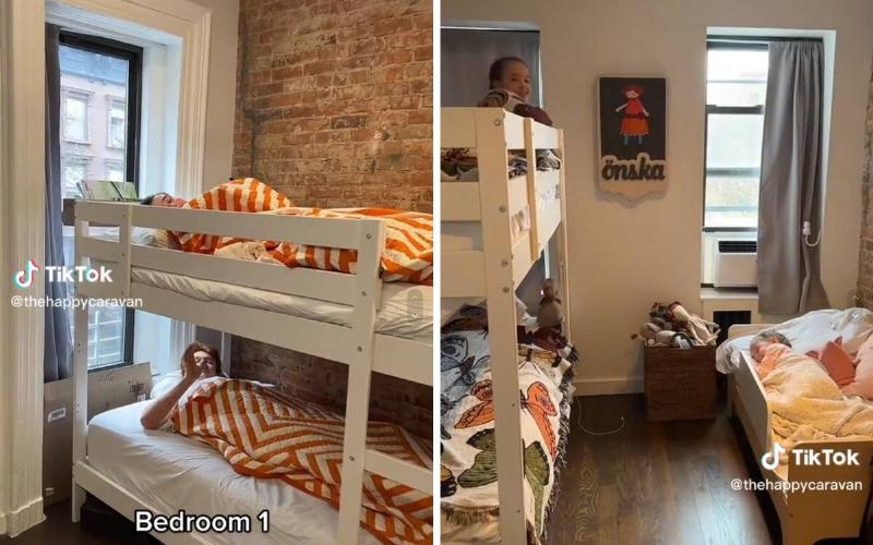 Two screenshots from Amber's TikTok, the older boy's bedroom on the left and the younger girls' bedroom on the right.
