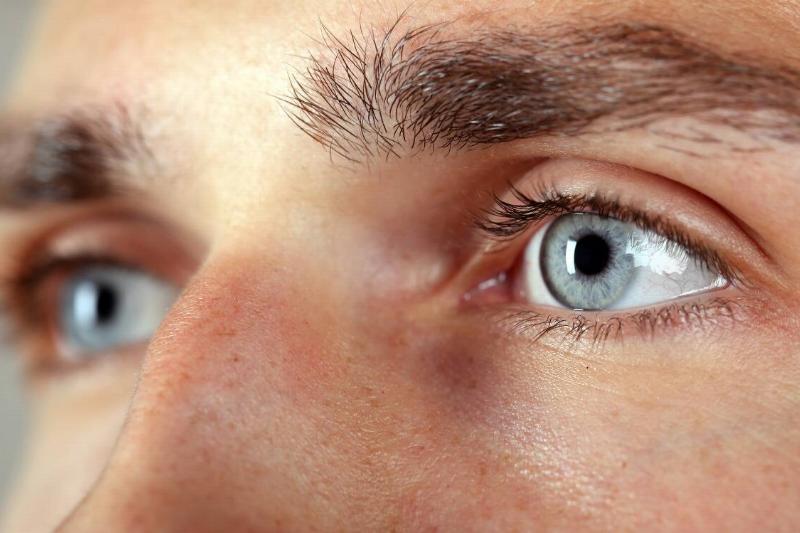 A closeup on a man's eyes and eyebrows.