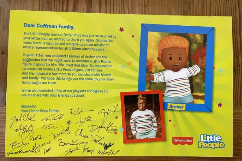 The letter Fisher-Price sent to the Coffman family.