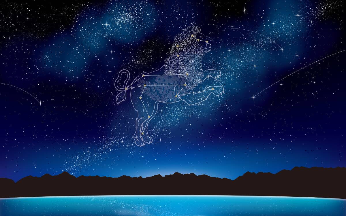 A drawing of the constellation Leo in the night sky.