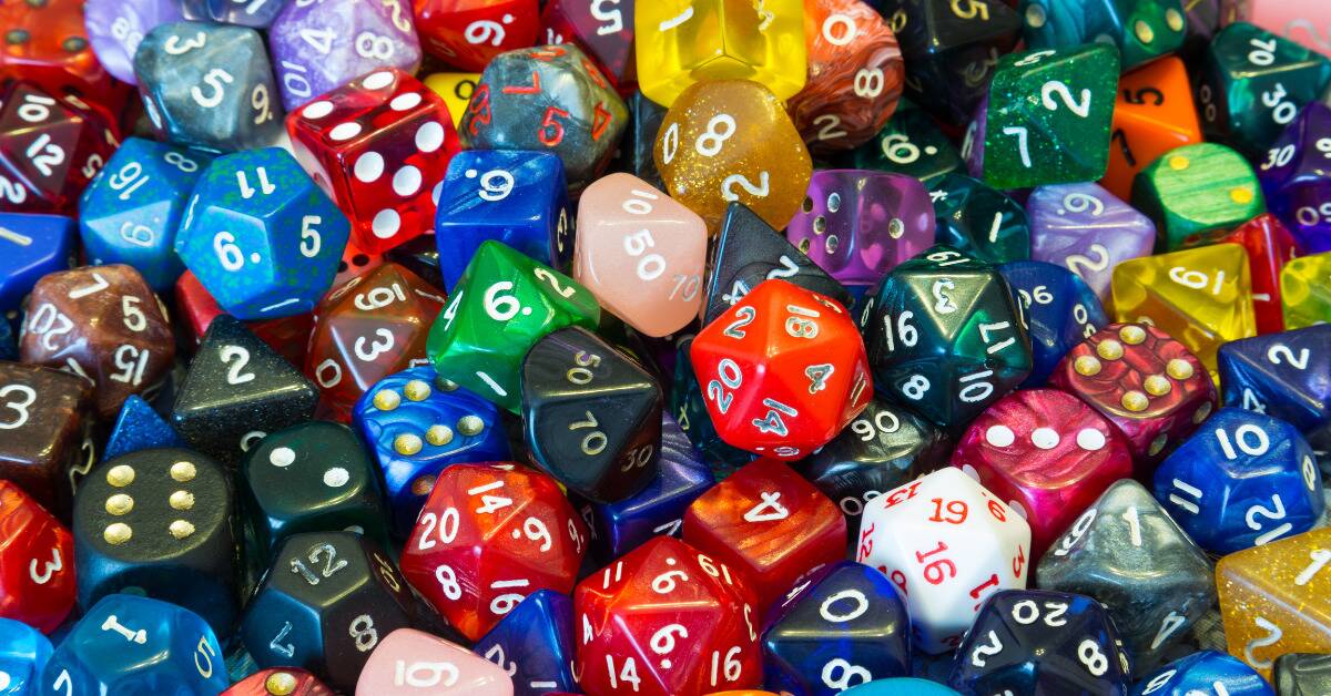 A large bundle of numbered dice.