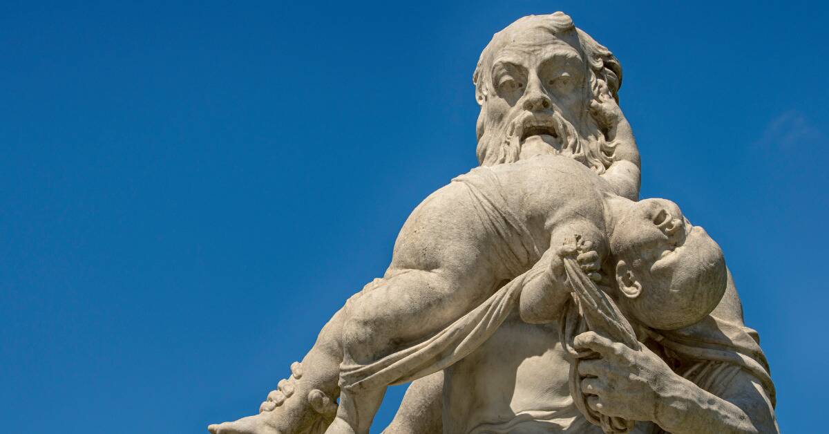 A statue of the Roman god, Saturn.
