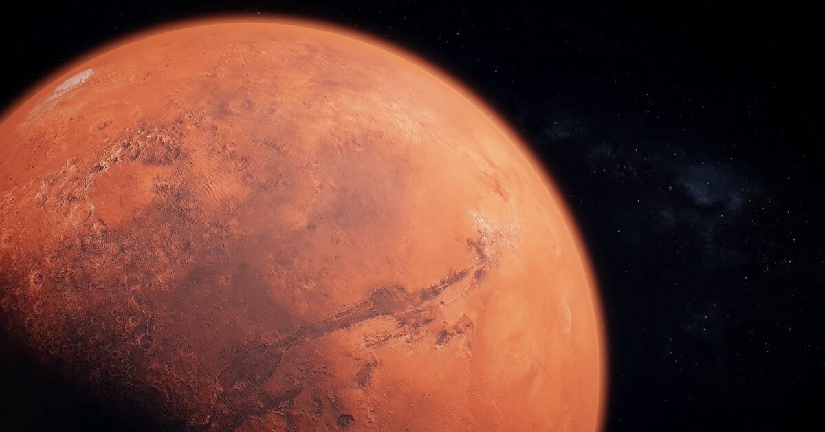 A shot of Mars in space.
