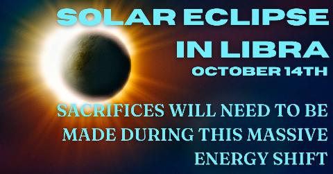 A photo of a partial solar eclipse with some text that reads, 