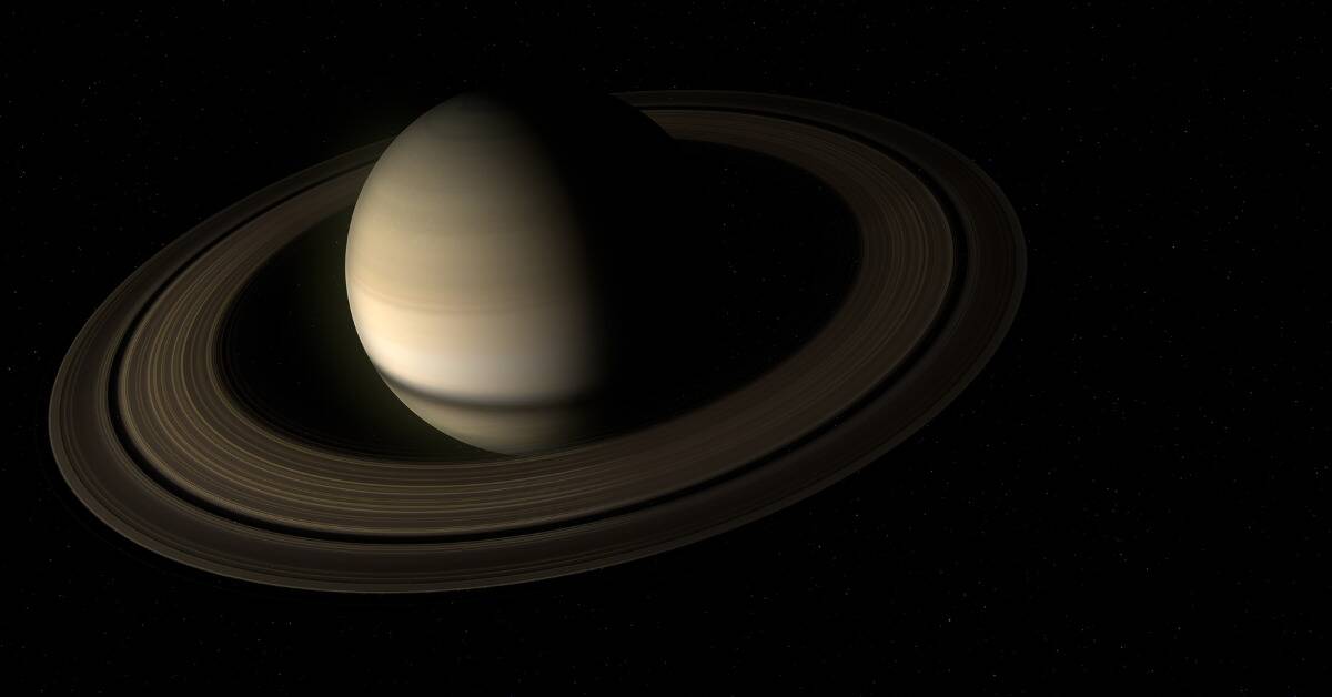 A 3D render of Saturn in space.