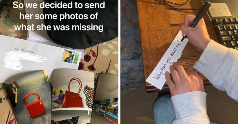 The photos and note that Ellie delivered to her sister in an envelope.