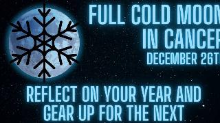 A black starry background, atop is is a glowing black moon with the shadow of a snowflake on it. There's glowing blue text that reads, 