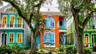 Three brightly colored homes in New Orleans.