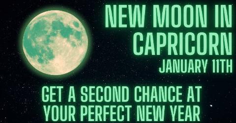 A glowing yellow and green moon against a starry background with glowing  green text that reads, 