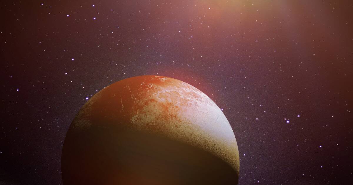 A render of Pluto in space,soft light shining on it from a distance.