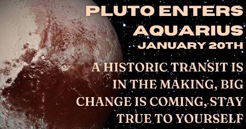 A close zoom of Pluto against a starry background with some text atop that reads, 