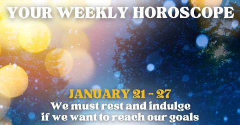 A shimmery photo of some trees in the snow with large yellow light spots with text on top that reads, 