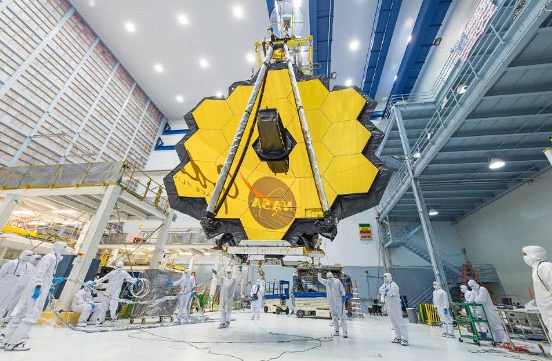 A photo of the James Webb Space Telescope when it was still being worked on.