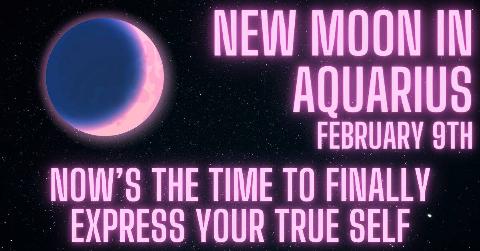 A glowing pink crescent moon with glowing pink text that reads, 