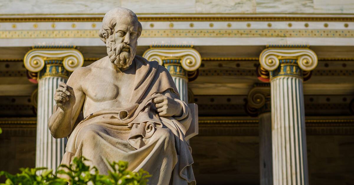 A stone statue of Plato.