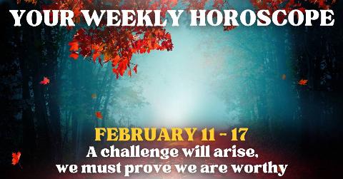 A dark forest path lined with trees with red leaves, a blue glowing light in the mist in the path's distance. There's text that reads, 